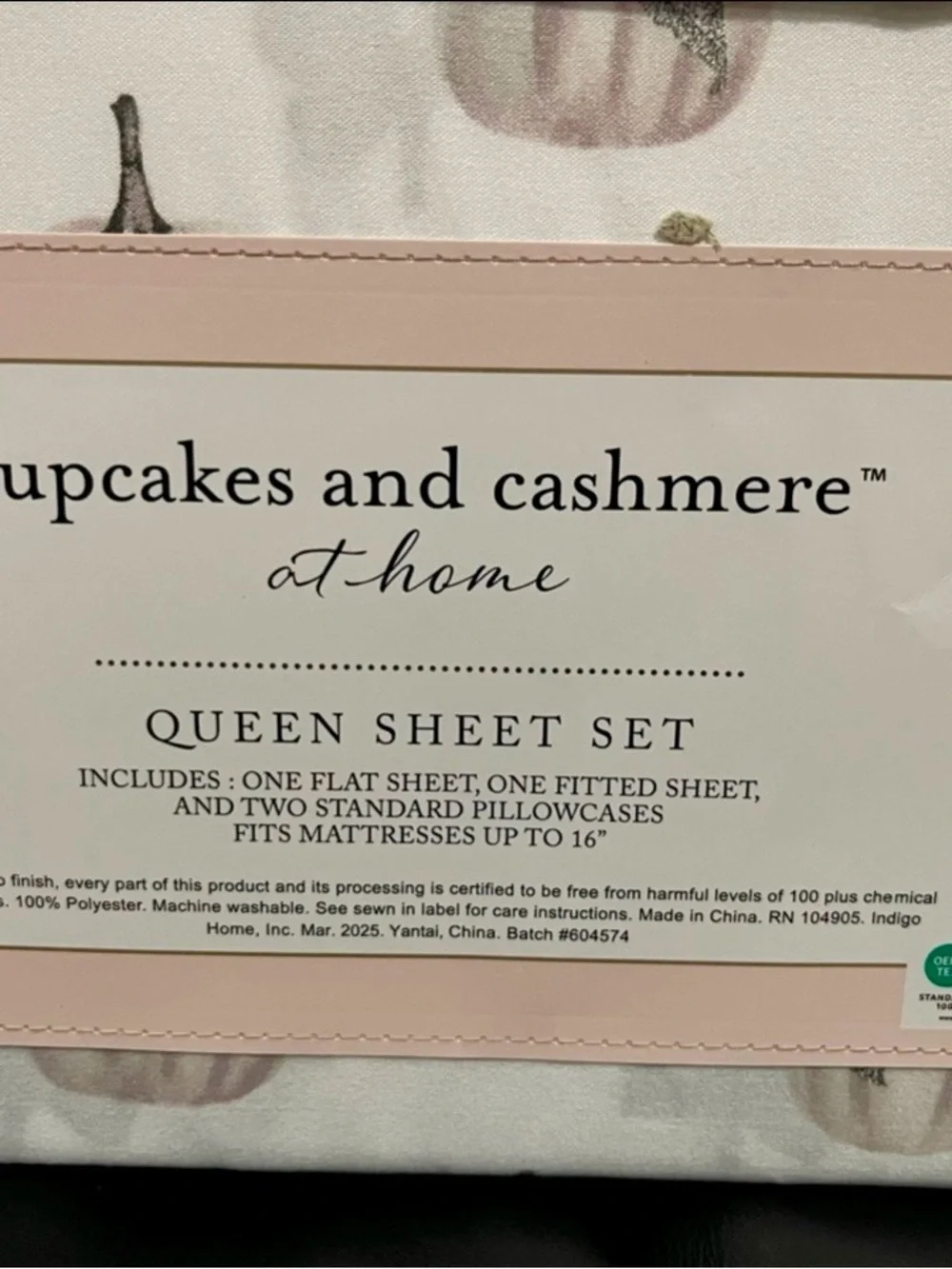 Halloween CUPCAKES & CASHMERE Pumpkin Lace Bow Queen Sheet Set